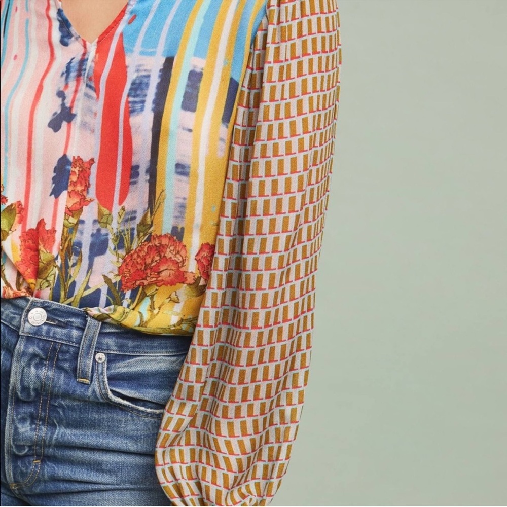 Anthropologie Beautiful Retro Floral Blouse